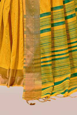 Yellow woven banarasi silk saree with blouse 4