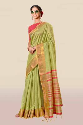 Green woven banarasi silk saree with blouse 1