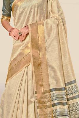 Beige woven banarasi silk saree with blouse 2