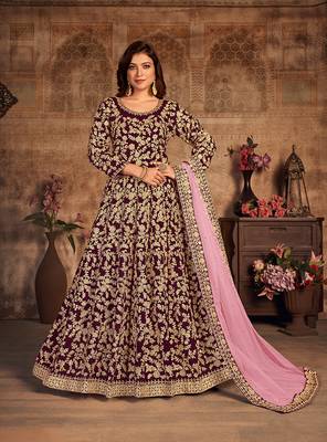 Purple embroidered velvet salwar 1