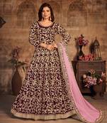Purple embroidered velvet salwar