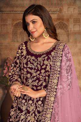 Purple embroidered velvet salwar 3