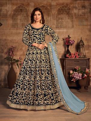 Navy-blue embroidered velvet salwar 1