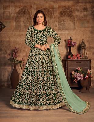 Dark-green embroidered velvet salwar 1