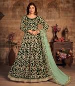 Dark-green embroidered velvet salwar