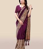 Purple printed art silk saree with blouse