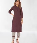 Rayon Embroidery with mirror work Women Kurta and Pant Wine KE_Siyara_WINE