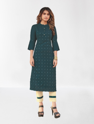 Rayon Embroidery with mirror work Women Kurta and Pant  KE_Siyara_MORPICH 1