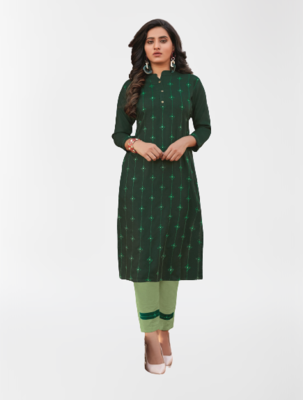 Rayon Embroidery with mirror work Women Kurta and Pant Green KE_Siyara_GREEN 1