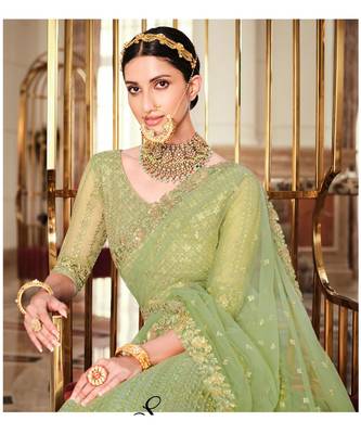 Nakkashi Pista green colour net lehenga having pista green colour net duppata 2