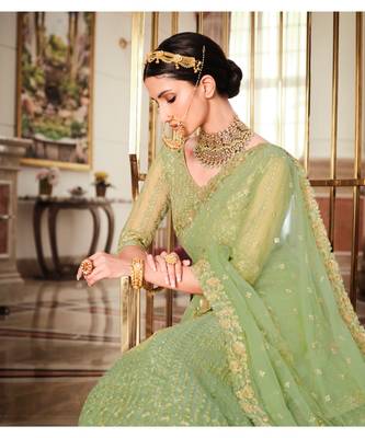 Nakkashi Pista green colour net lehenga having pista green colour net duppata 3