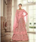 Nakkashi Pink colour net lehenga having pink colour duppata paired
