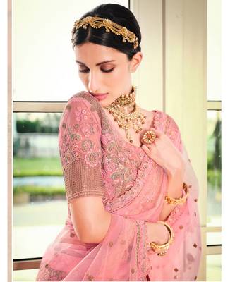 Nakkashi Pink colour net lehenga having pink colour duppata paired 4