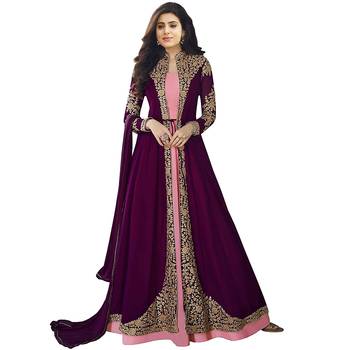 Womens Georgette Embroidered Anarkali Semi Stitched Salwar Suit Gown 1