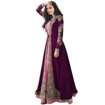 Womens Georgette Embroidered Anarkali Semi Stitched Salwar Suit Gown 2