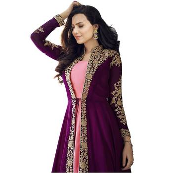 Womens Georgette Embroidered Anarkali Semi Stitched Salwar Suit Gown 3