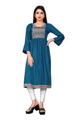 Rayon Fabric Embroidery Worked Readymade Kurti For Women | 3/4th Sleeves | Casual Top/Kurta 1