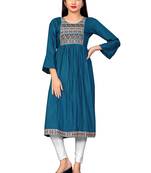 Rayon Fabric Embroidery Worked Readymade Kurti For Women | 3/4th Sleeves | Casual Top/Kurta