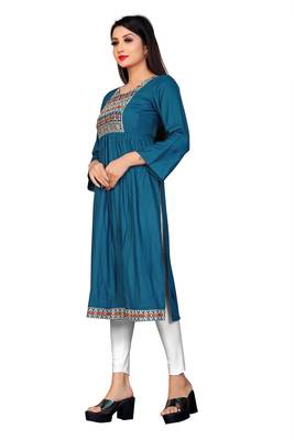 Rayon Fabric Embroidery Worked Readymade Kurti For Women | 3/4th Sleeves | Casual Top/Kurta 3