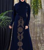 Gopinathji Fashion Women's Abayas with Foral Stone Work Solid Satin Silk Burqa With Hijab 