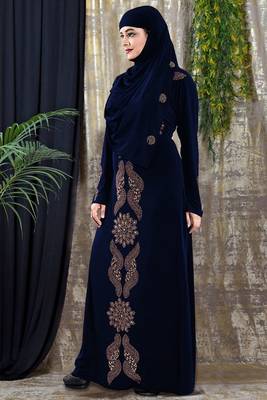 Gopinathji Fashion Women's Abayas with Foral Stone Work Solid Satin Silk Burqa With Hijab  2