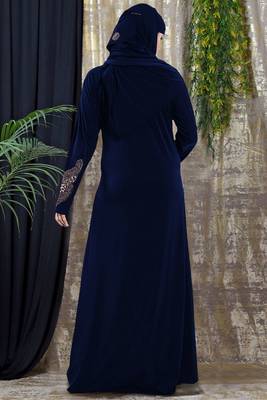 Gopinathji Fashion Women's Abayas with Foral Stone Work Solid Satin Silk Burqa With Hijab  3