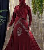 Gopinathji Fashion Women's Abayas with Foral Stone Work Solid Satin Silk Burqa With Hijab 