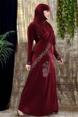 Gopinathji Fashion Women's Abayas with Foral Stone Work Solid Satin Silk Burqa With Hijab  2