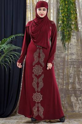 Gopinathji Fashion Women's Abayas with Foral Stone Work Solid Satin Silk Burqa With Hijab  1