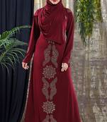 Gopinathji Fashion Women's Abayas with Foral Stone Work Solid Satin Silk Burqa With Hijab 