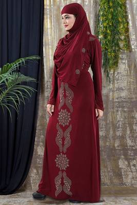 Gopinathji Fashion Women's Abayas with Foral Stone Work Solid Satin Silk Burqa With Hijab  2
