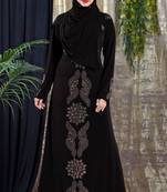 Gopinathji Fashion Women's Abayas with Foral Stone Work Solid Satin Silk Burqa With Hijab 