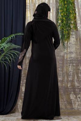 Gopinathji Fashion Women's Abayas with Foral Stone Work Solid Satin Silk Burqa With Hijab  3