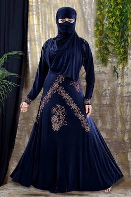 Gopinathji Fashion Women's Abayas with Foral Stone Work Solid Satin Silk Burqa With Hijab  1