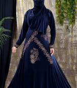 Gopinathji Fashion Women's Abayas with Foral Stone Work Solid Satin Silk Burqa With Hijab 