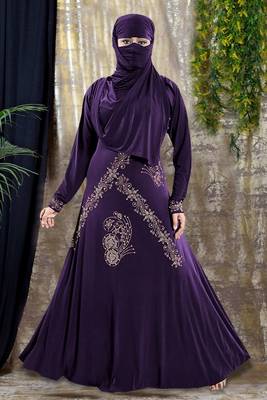 Gopinathji Fashion Women's Abayas with Foral Stone Work Solid Satin Silk Burqa With Hijab  1