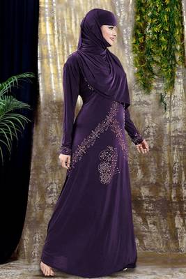 Gopinathji Fashion Women's Abayas with Foral Stone Work Solid Satin Silk Burqa With Hijab  2