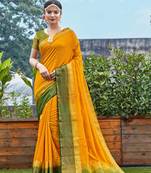 Women Yellow jacquard Silk Wedding Wear Saree 