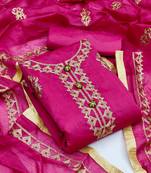 Pink Chanderi Silk Women's Unstitched Dress Material