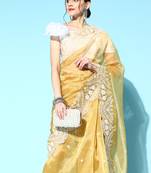 Yellow embroidered organza saree with blouse