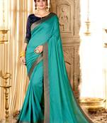 Aqua blue plain semi silk saree with blouse