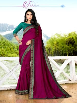 Magenta plain semi silk saree with blouse 1
