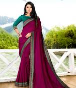 Magenta plain semi silk saree with blouse