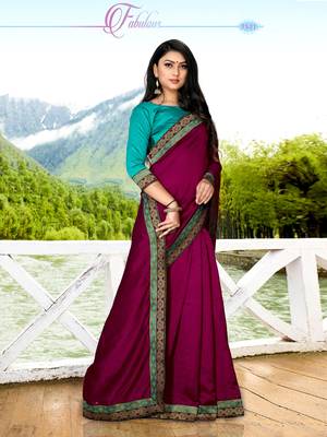 Magenta plain semi silk saree with blouse 3