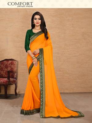 Yellow plain georgette saree with blouse 1