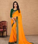 Yellow plain georgette saree with blouse