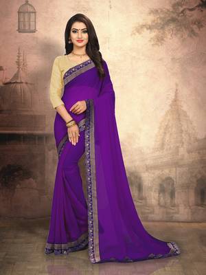Purple plain georgette saree with blouse 1