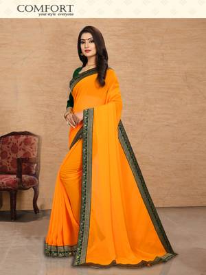 Yellow plain georgette saree with blouse 2