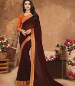 Brown plain georgette saree with blouse