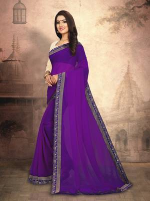 Purple plain georgette saree with blouse 2